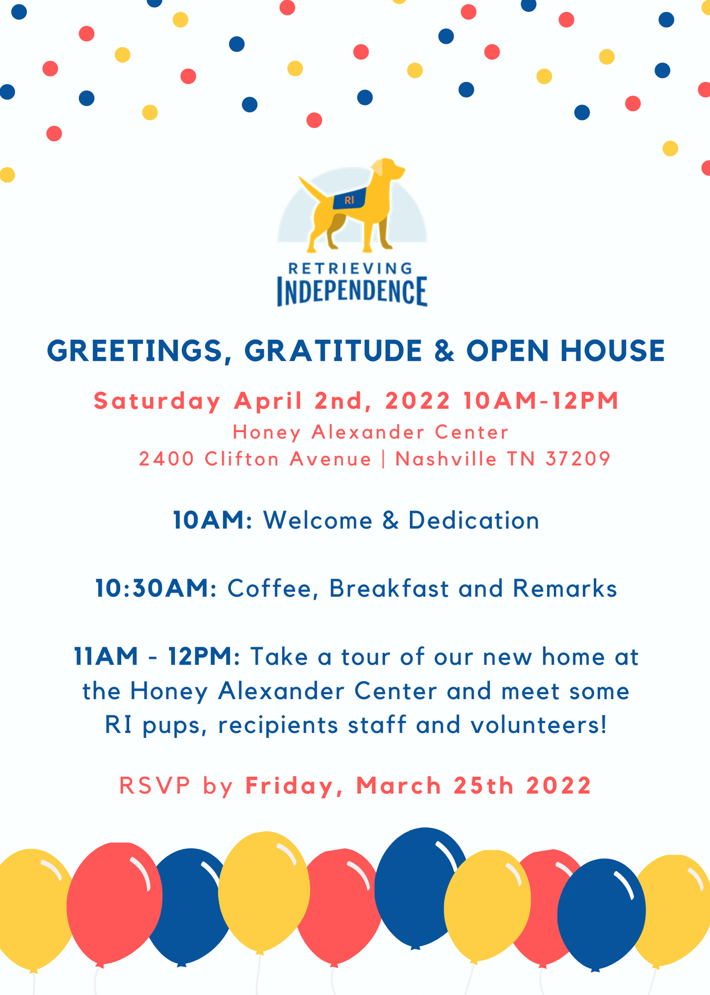 Join us Saturday, April 2nd for RI’s Greetings, Gratitude & Open House