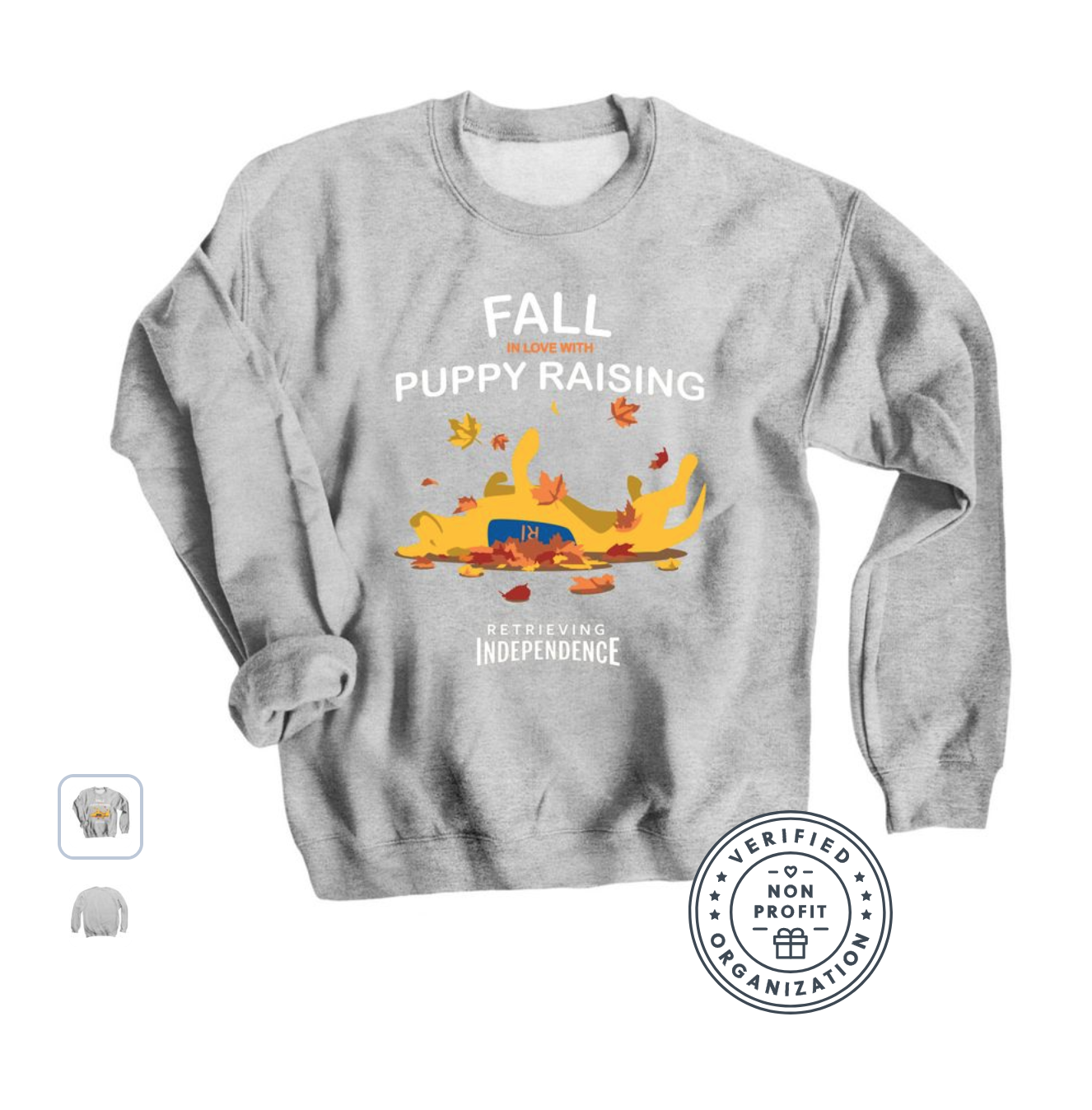 Fall in Love with Puppy Raising Crewneck in Grey